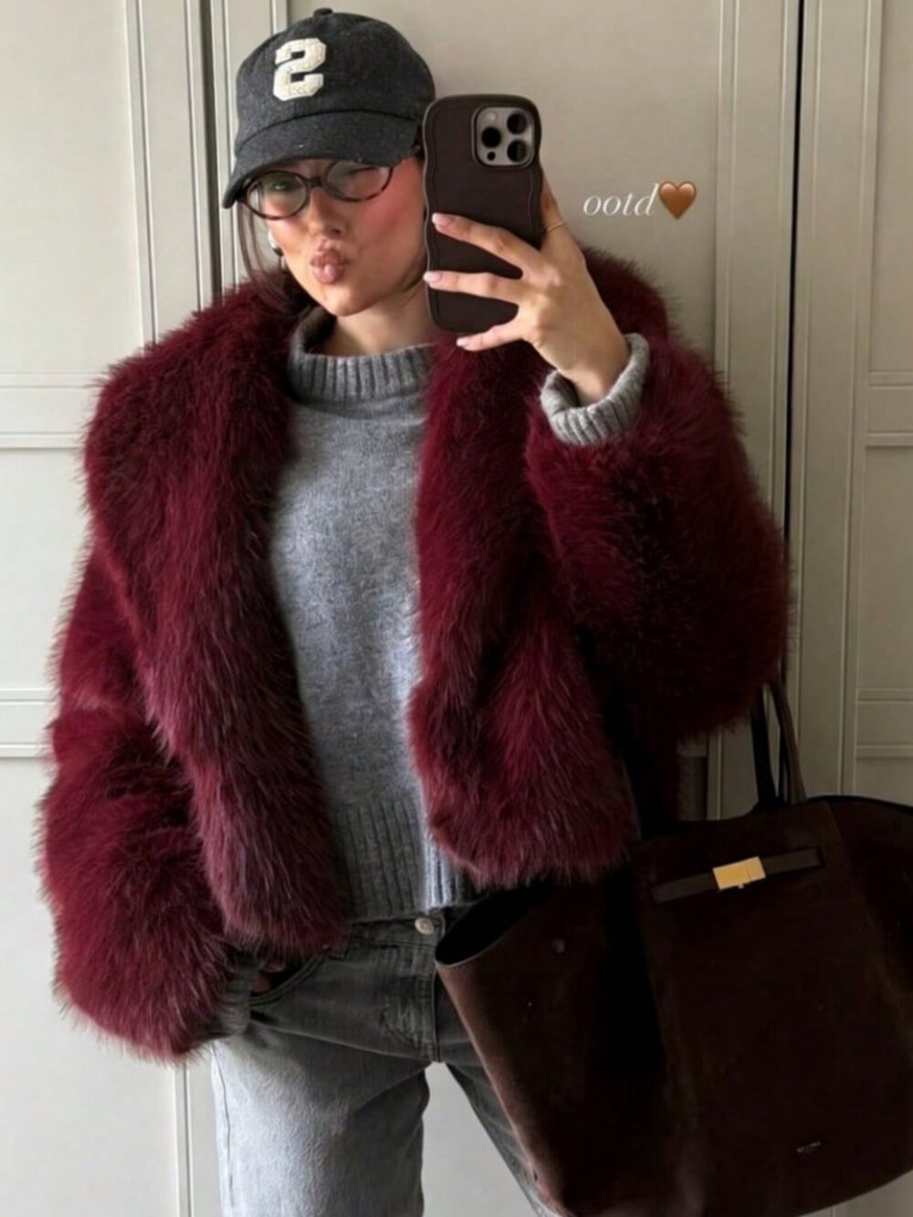Burgundy Casual Women's Faux Fur Collar Short teddy coat Jacket - Picture 5 of 11